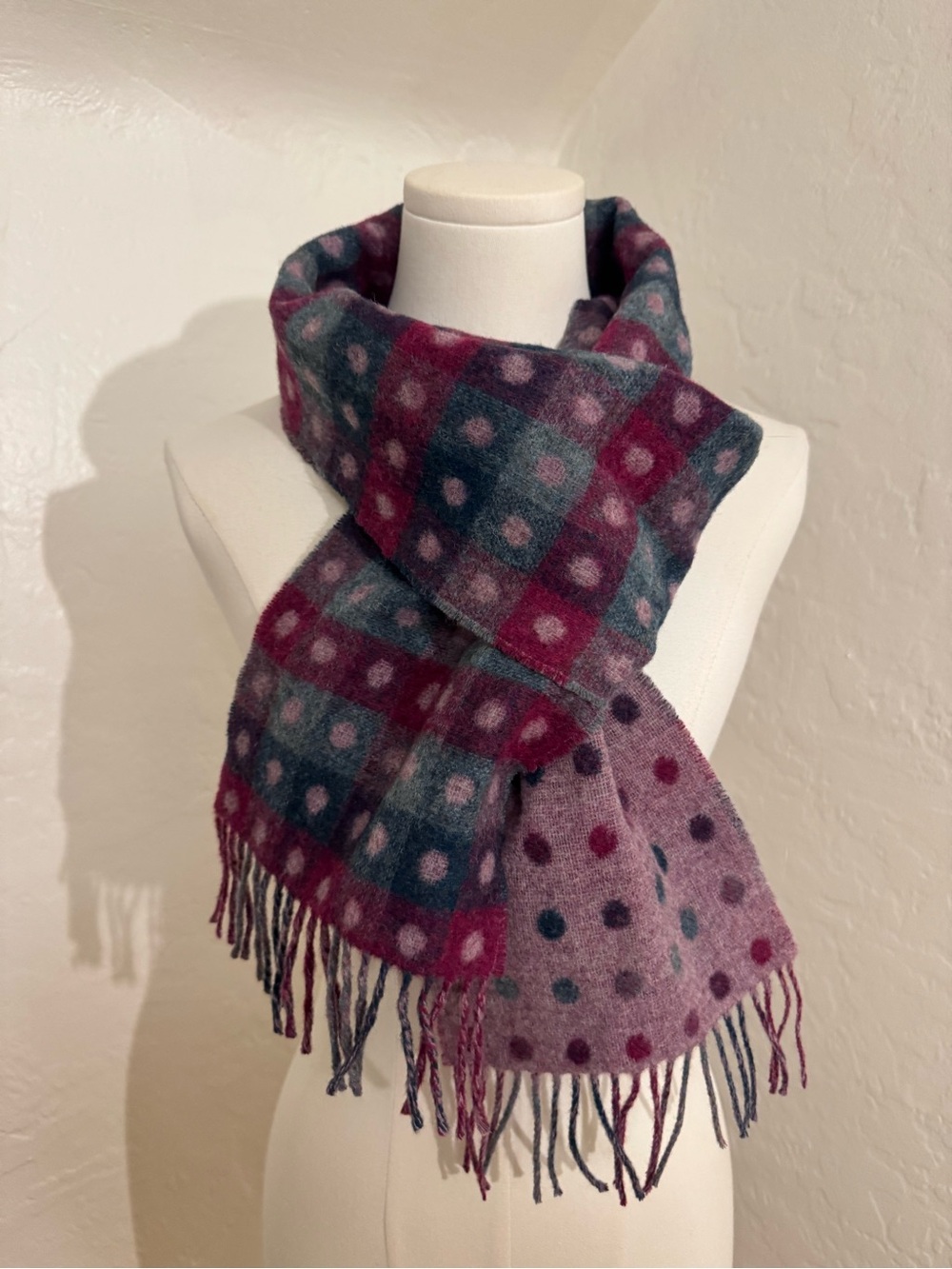 Abraham Moon Pure Merino Wool Reversible Scarf Polka Dot
